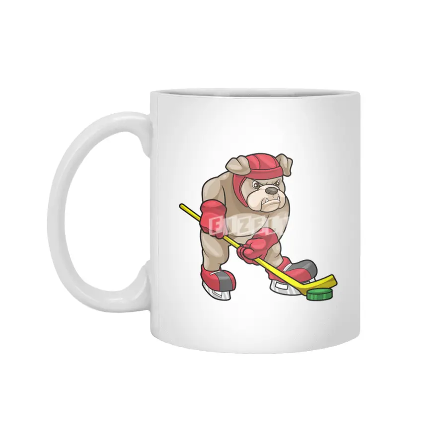 Bulldog at Ice hockey with Ice hockey stick Beyaz Kupa