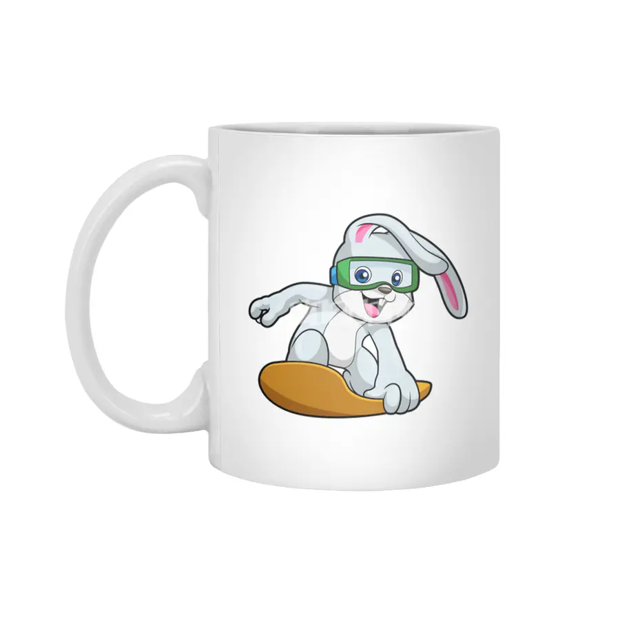 Bunny as Snowboarder with Snowboard Beyaz Kupa