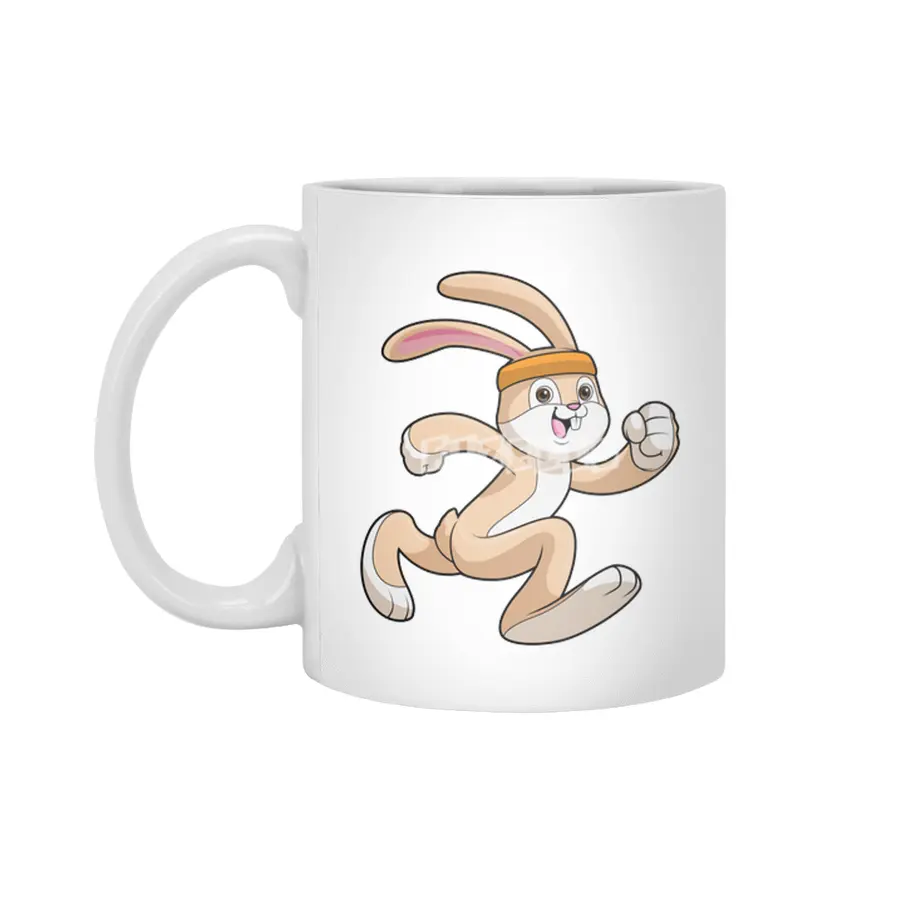 Bunny at Running with Headband Beyaz Kupa