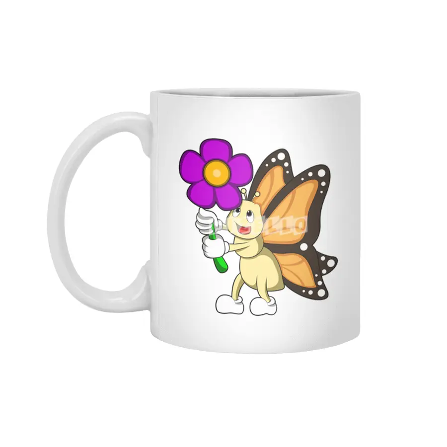 Butterfly with Flower Beyaz Kupa