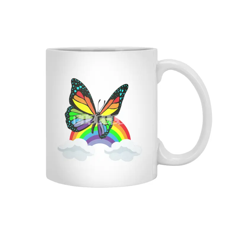 Butterfly with Rainbow Beyaz Kupa