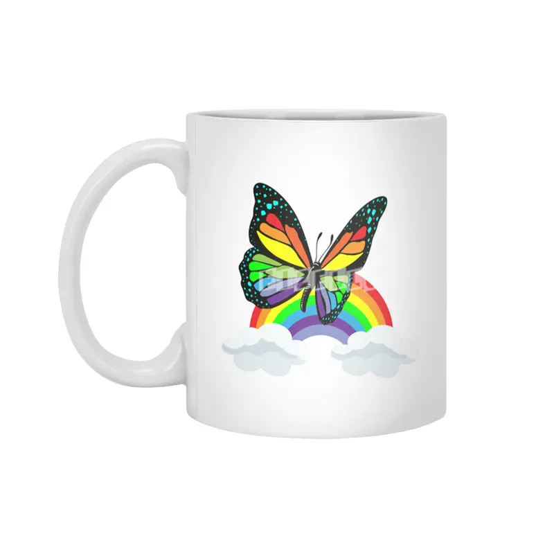 Butterfly with Rainbow Beyaz Kupa