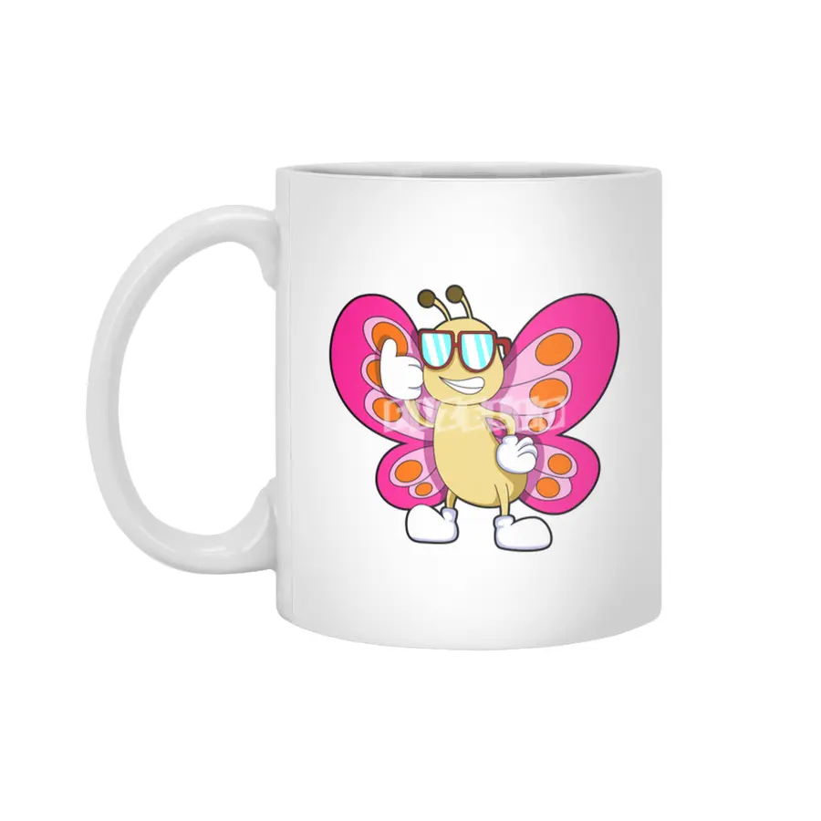 Butterfly with Sunglasses Beyaz Kupa