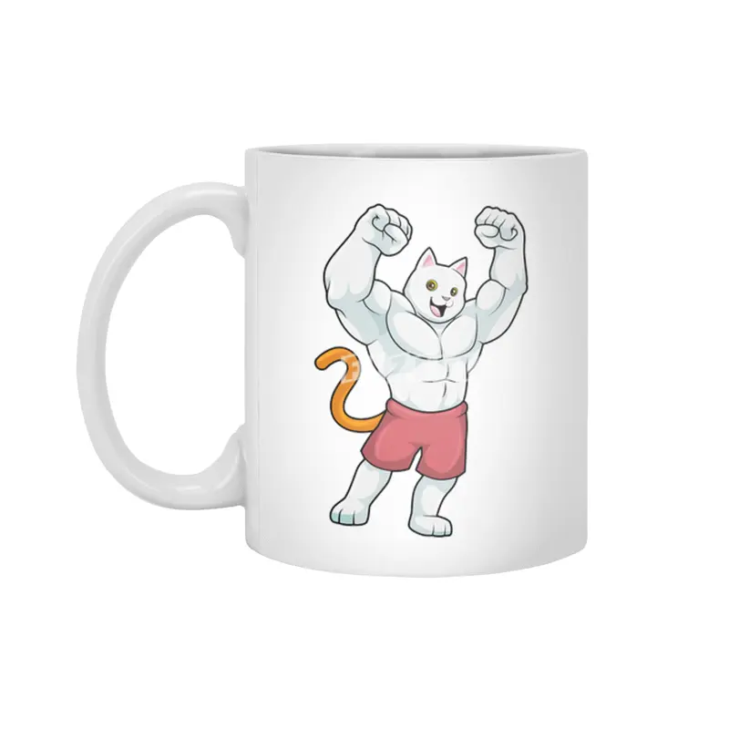 Cat as Bodybuilder with big Muscles Beyaz Kupa