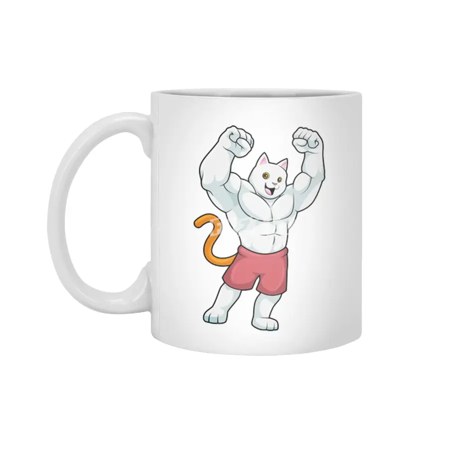 Cat as Bodybuilder with big Muscles Beyaz Kupa