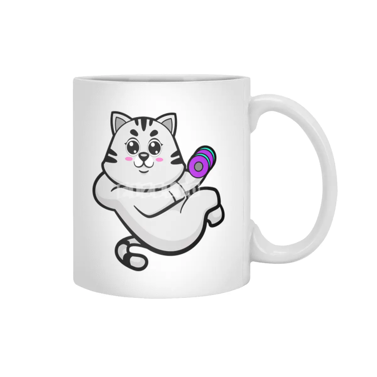 Cat as Bodybuilder with Dumbbell Beyaz Kupa