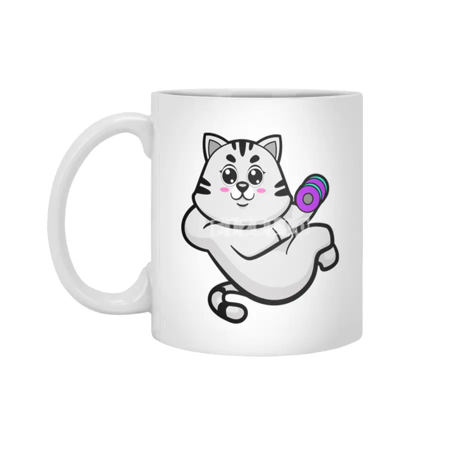 Cat as Bodybuilder with Dumbbell Beyaz Kupa
