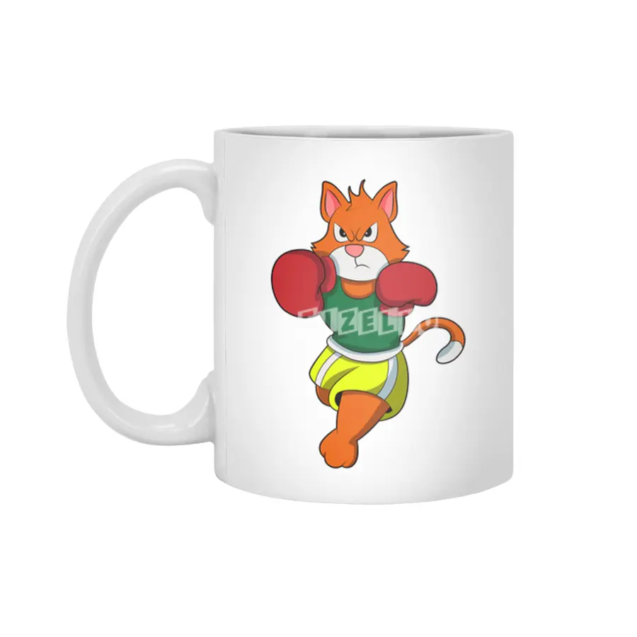 Cat as Boxer with Boxing gloves Beyaz Kupa