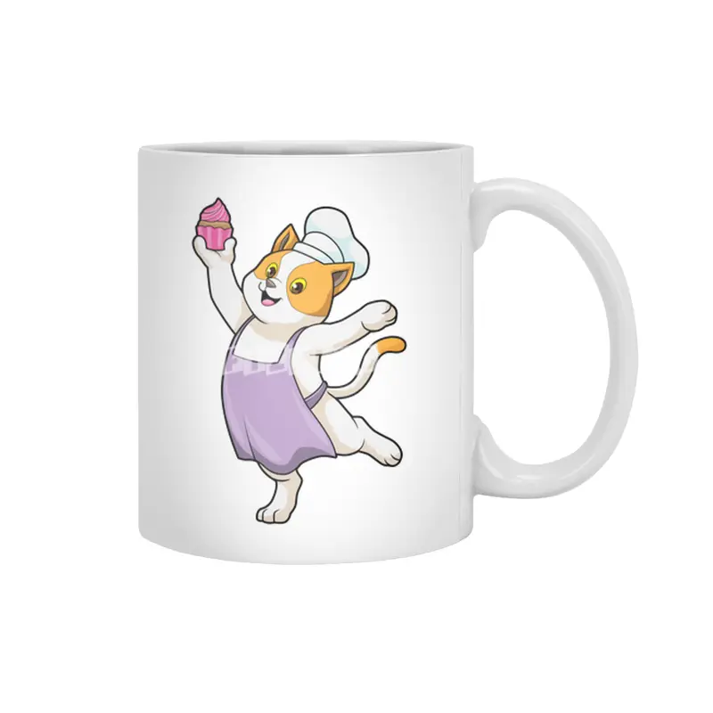 Cat as Cook with Cooking apron & Muffin Beyaz Kupa