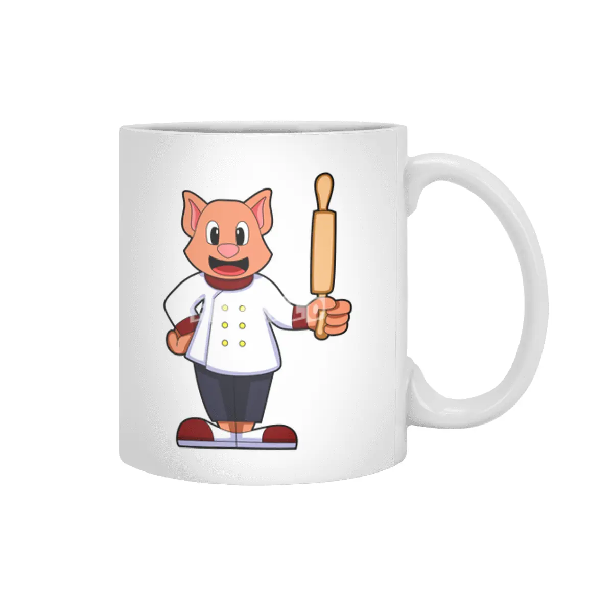Cat as Cook with Cooking apron & Rolling pin Beyaz Kupa