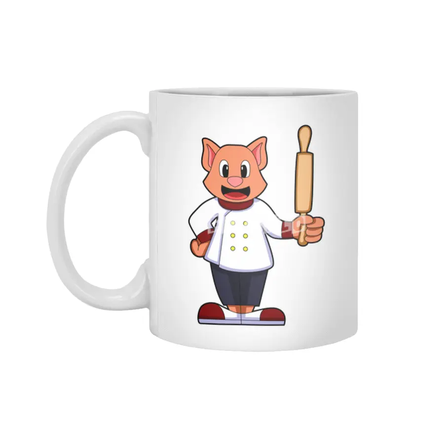 Cat as Cook with Cooking apron & Rolling pin Beyaz Kupa