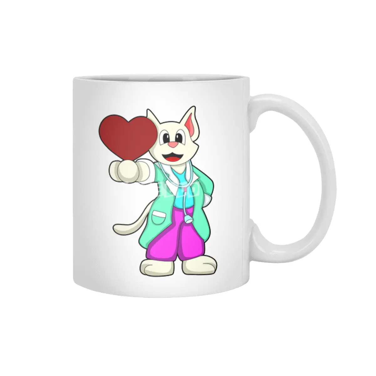 Cat as Doctor with Heart Beyaz Kupa