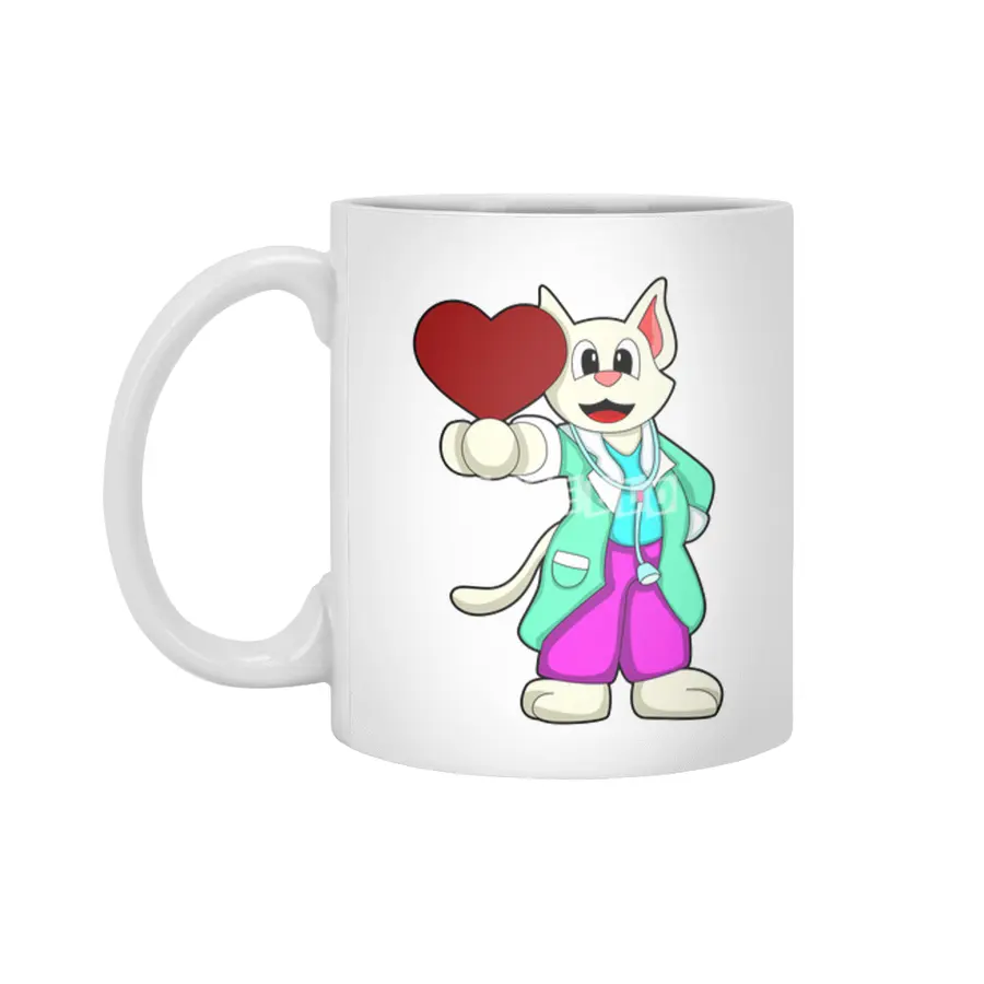 Cat as Doctor with Heart Beyaz Kupa