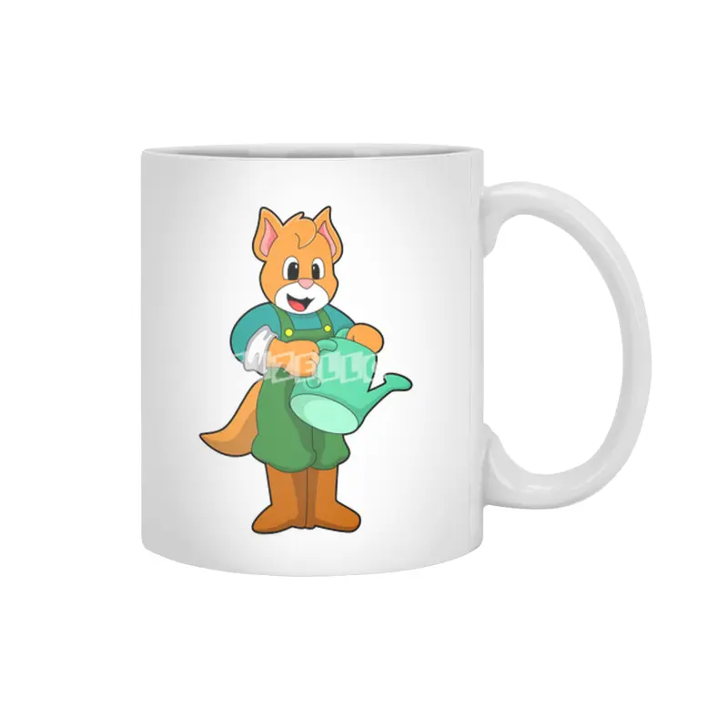 Cat as Farmer with Watering can Beyaz Kupa