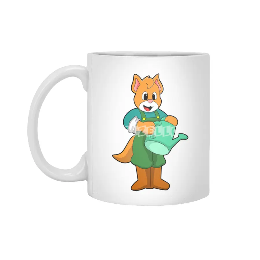 Cat as Farmer with Watering can Beyaz Kupa