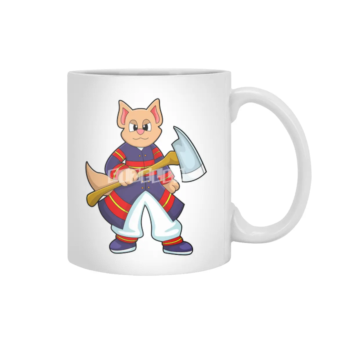Cat as Firefighter at Fire department with Axe Beyaz Kupa