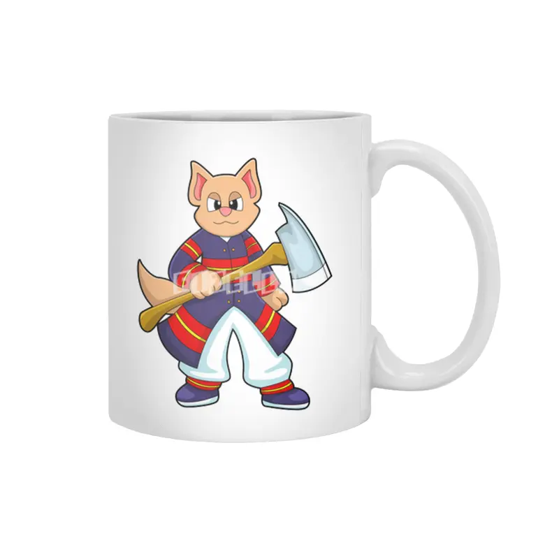 Cat as Firefighter at Fire department with Axe Beyaz Kupa