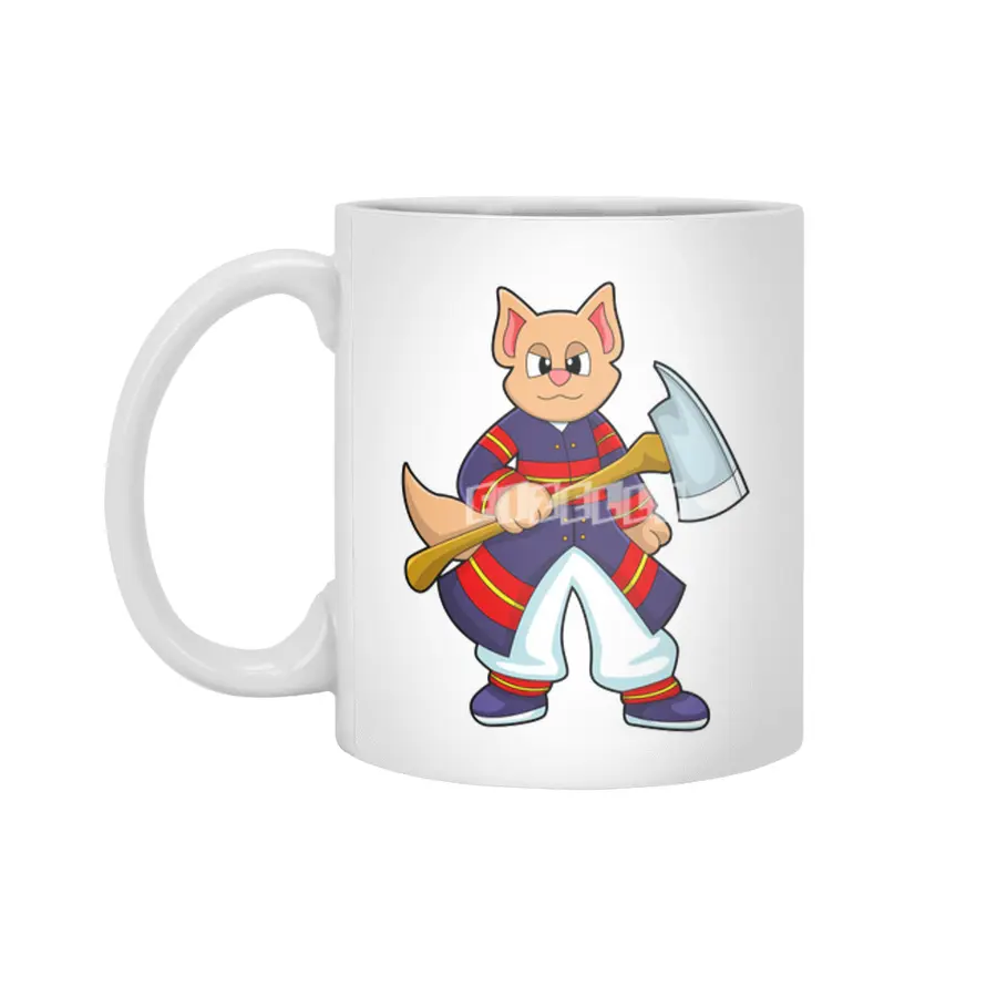 Cat as Firefighter at Fire department with Axe Beyaz Kupa