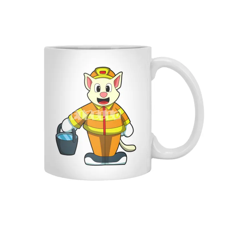 Cat as Firefighter with Bucket of Water Beyaz Kupa