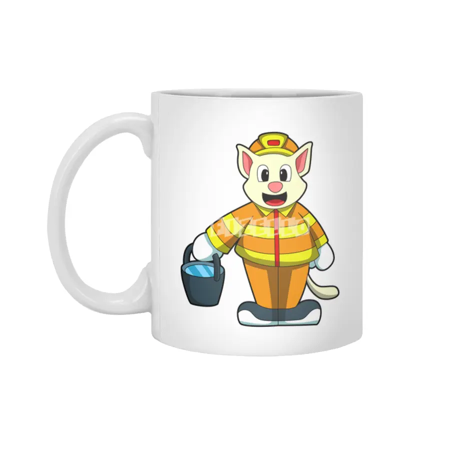 Cat as Firefighter with Bucket of Water Beyaz Kupa