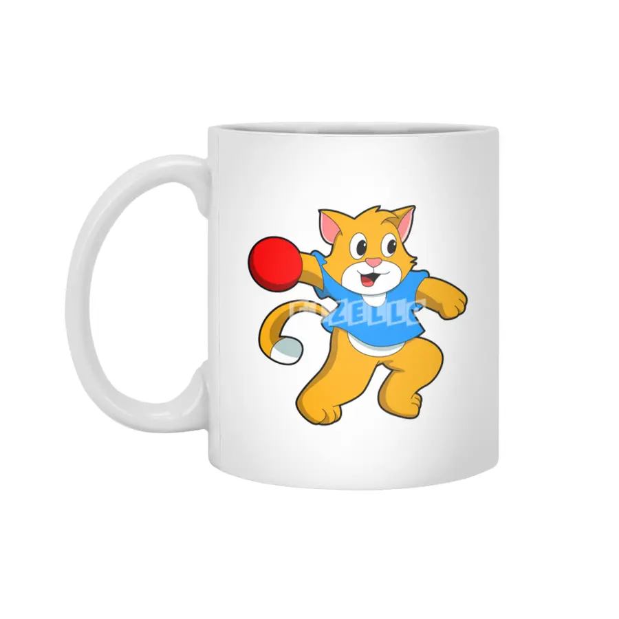 Cat as Handball player with handball Beyaz Kupa