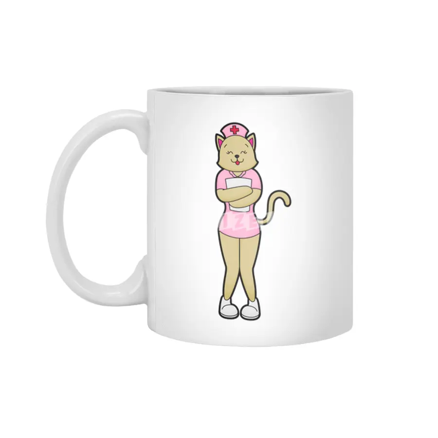 Cat as Nurse with Medical List Beyaz Kupa