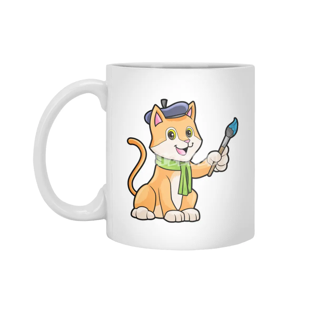 Cat as Painter with Brush & Scarf Beyaz Kupa
