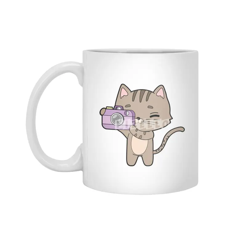 Cat as Photographer with Camera Beyaz Kupa