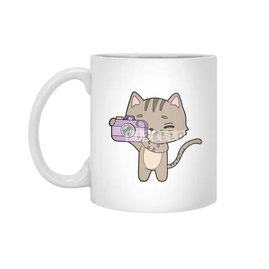 Cat as Photographer with Camera Beyaz Kupa