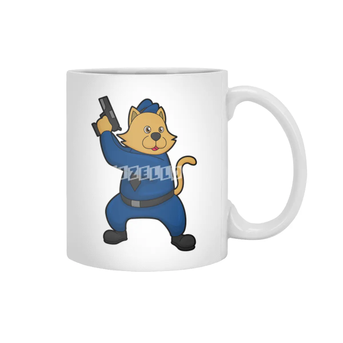 Cat as Police officer with Gun Beyaz Kupa