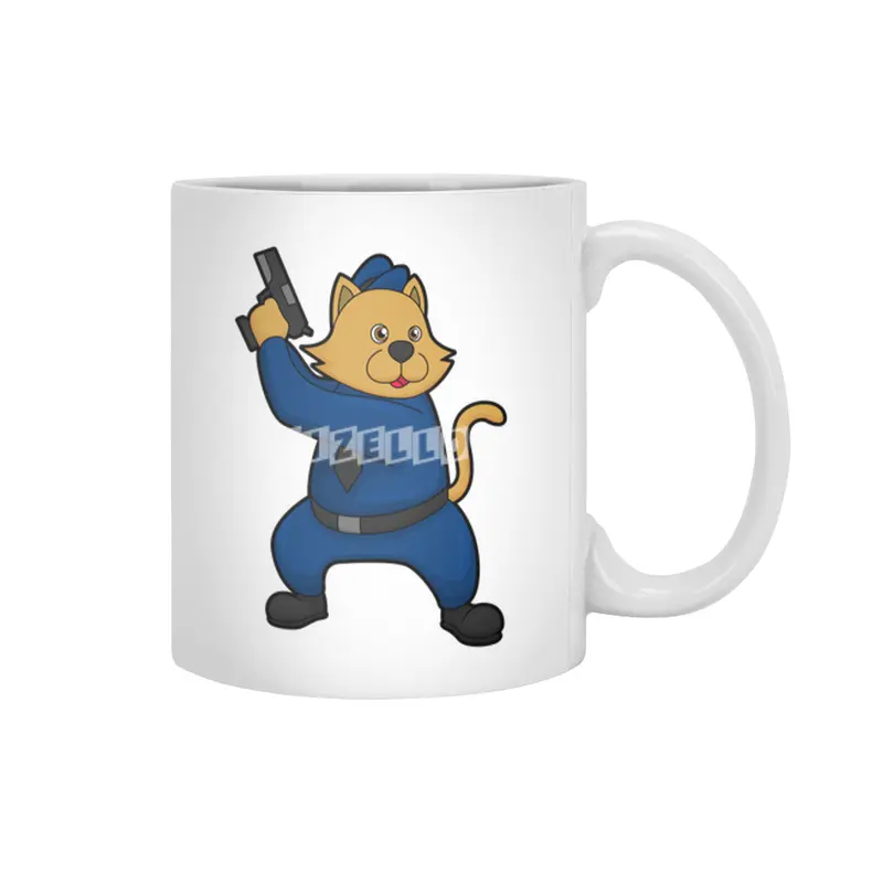 Cat as Police officer with Gun Beyaz Kupa
