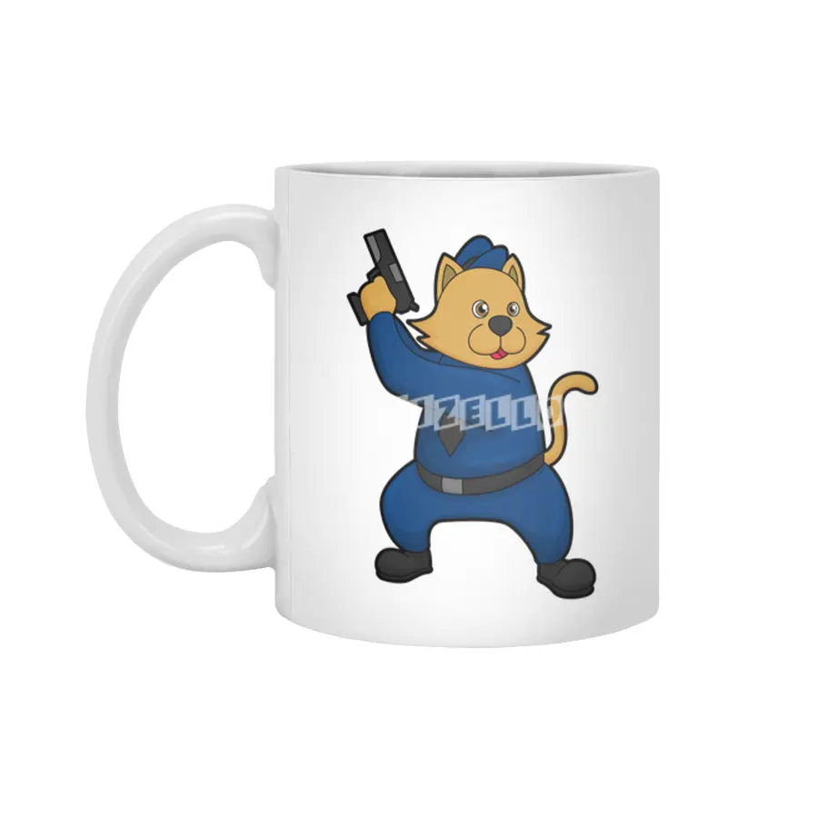 Cat as Police officer with Gun Beyaz Kupa