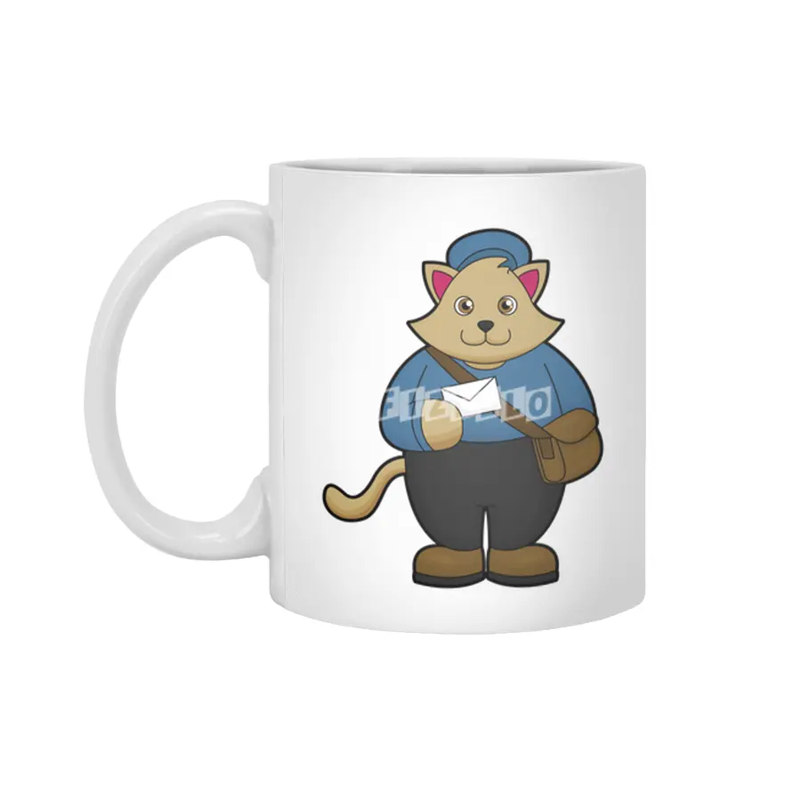 Cat as Postman with Envelope & Bag Beyaz Kupa