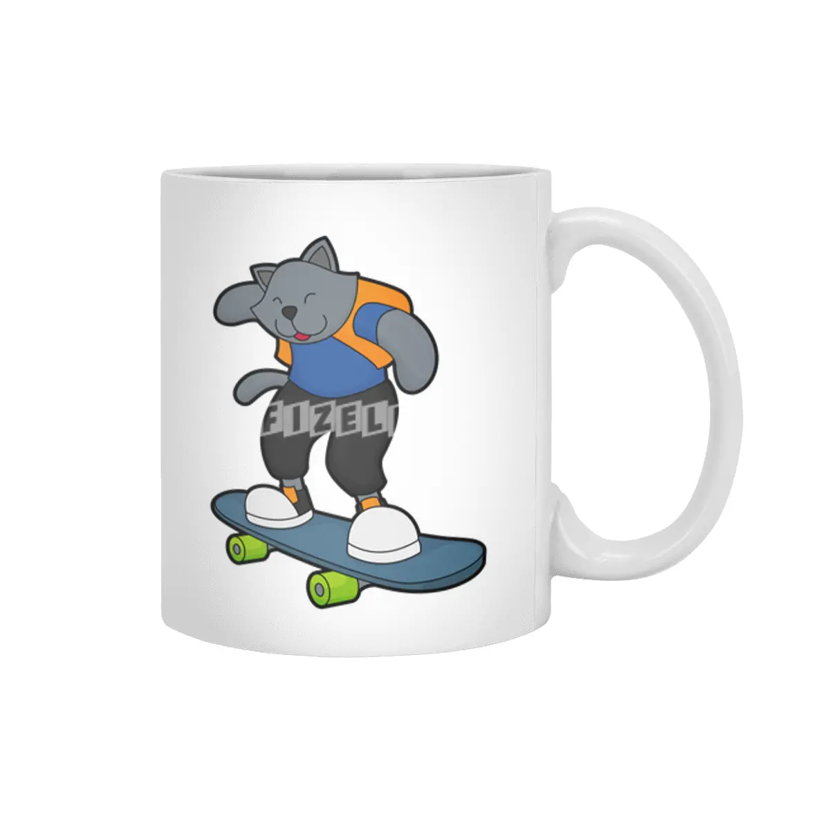Cat as Skateboarder with Skateboard Beyaz Kupa