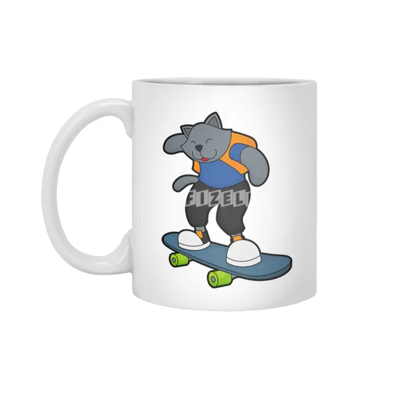 Cat as Skateboarder with Skateboard Beyaz Kupa