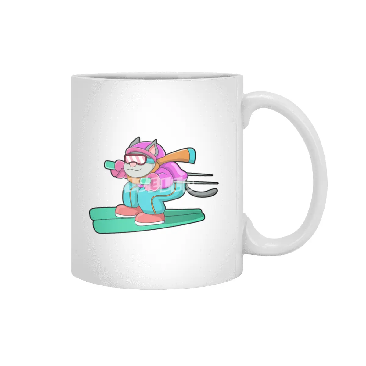 Cat as Ski jumper with Ski & Ski goggles Beyaz Kupa