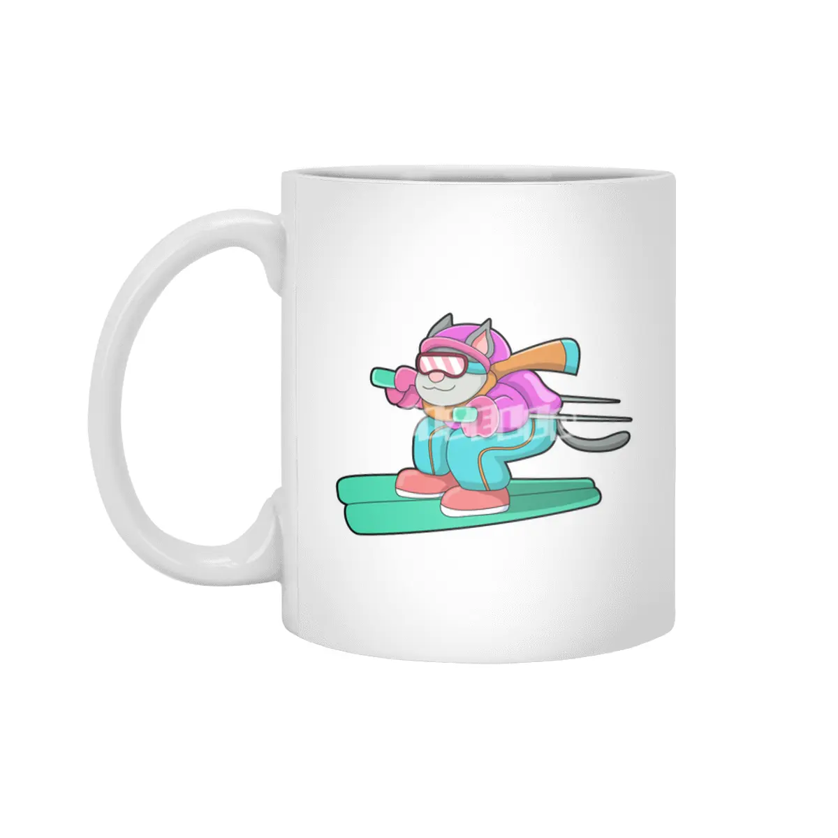 Cat as Ski jumper with Ski & Ski goggles Beyaz Kupa