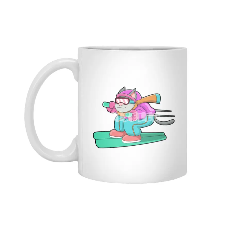 Cat as Ski jumper with Ski & Ski goggles Beyaz Kupa