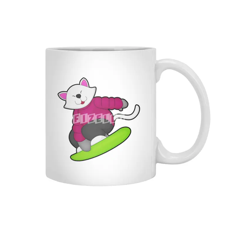 Cat as Snowboarder with Snowboard Beyaz Kupa
