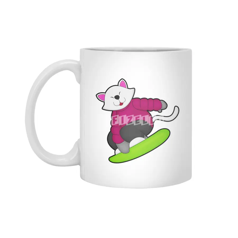 Cat as Snowboarder with Snowboard Beyaz Kupa