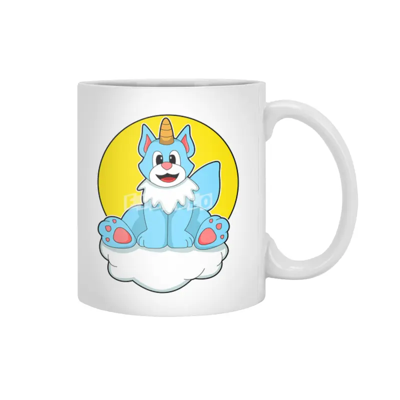 Cat as Unicorn on Clouds & Sun Beyaz Kupa