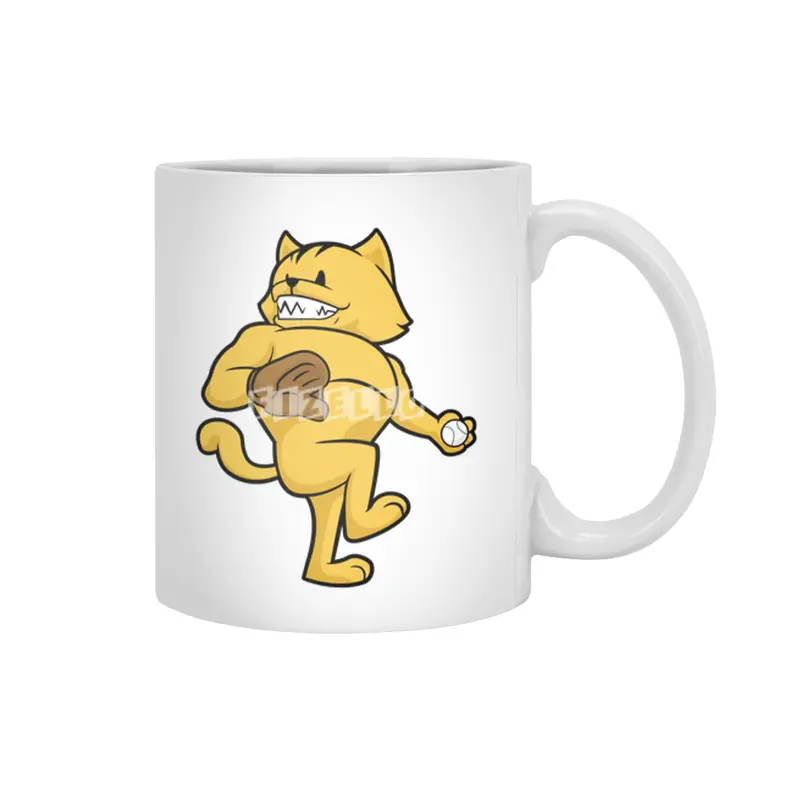 Cat at Baseball with Catch glove Beyaz Kupa