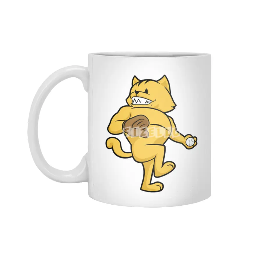 Cat at Baseball with Catch glove Beyaz Kupa