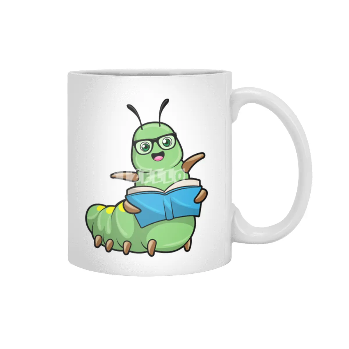 Caterpillar as Nerd with Book & Glasses Beyaz Kupa