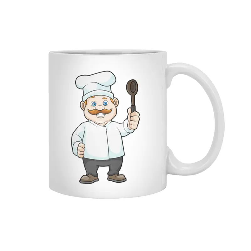 Chef with Chef's hat & Soup spoon Beyaz Kupa
