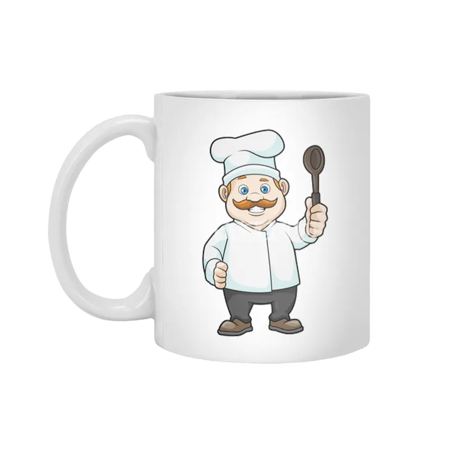 Chef with Chef's hat & Soup spoon Beyaz Kupa