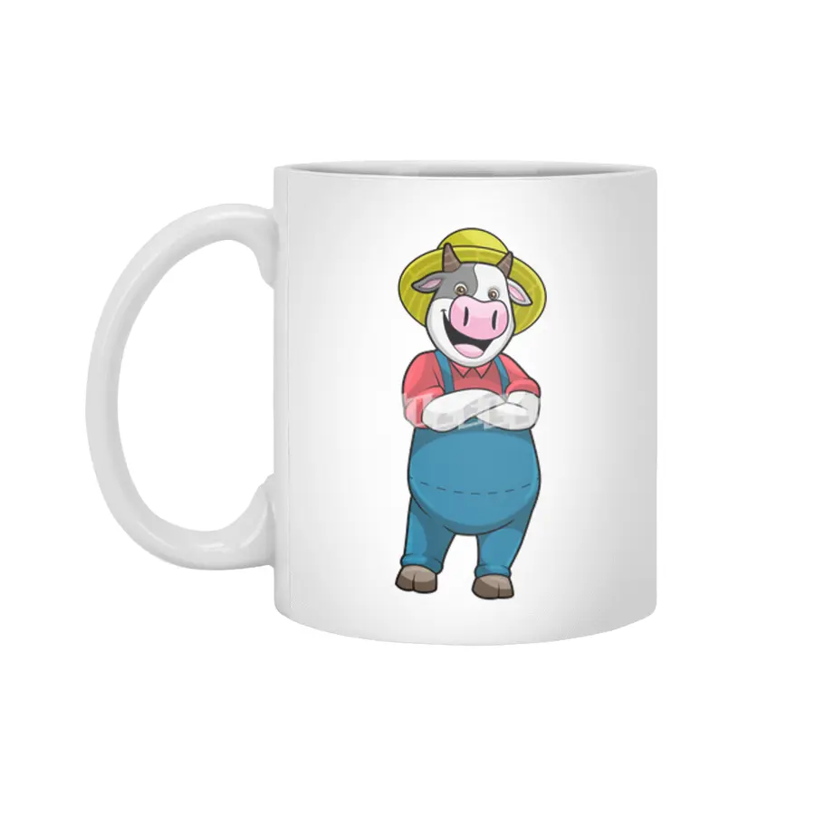 Cow as Farmer with Hat Beyaz Kupa