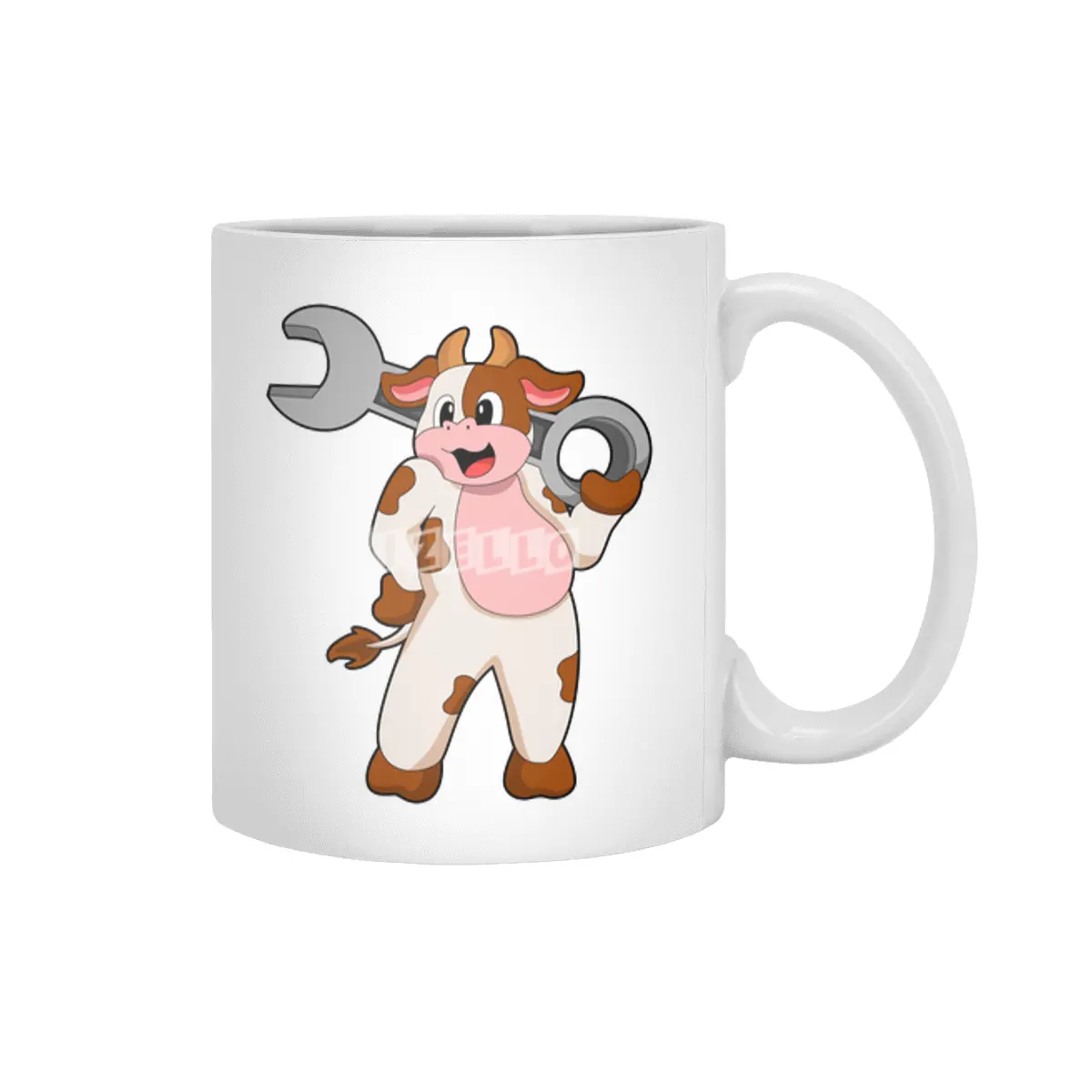 Cow as Mechanic with Wrench Beyaz Kupa