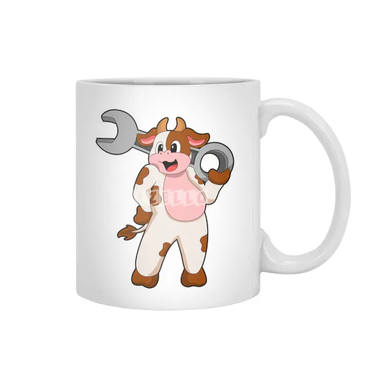 Cow as Mechanic with Wrench Beyaz Kupa