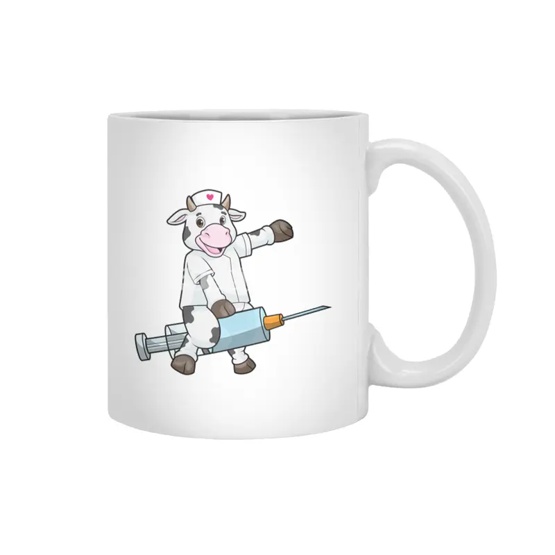 Cow as Nurse with Heart & Syringe Beyaz Kupa